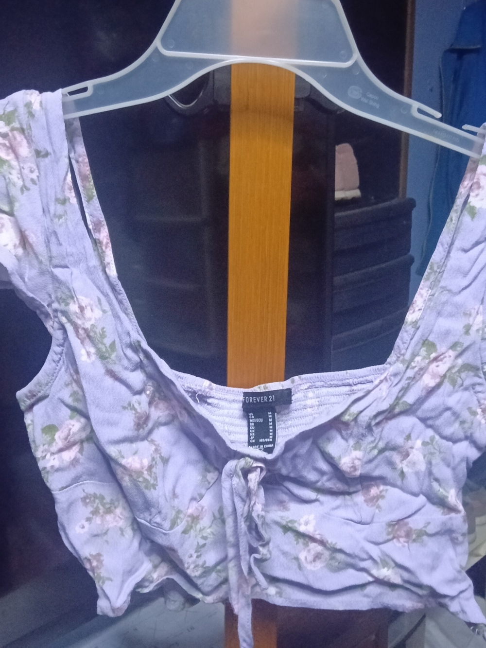Forever 21 Lavender Floral Tie-Front Crop Top with Green Accents